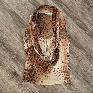 Chaiken leopard double cowl sleeveless blouse